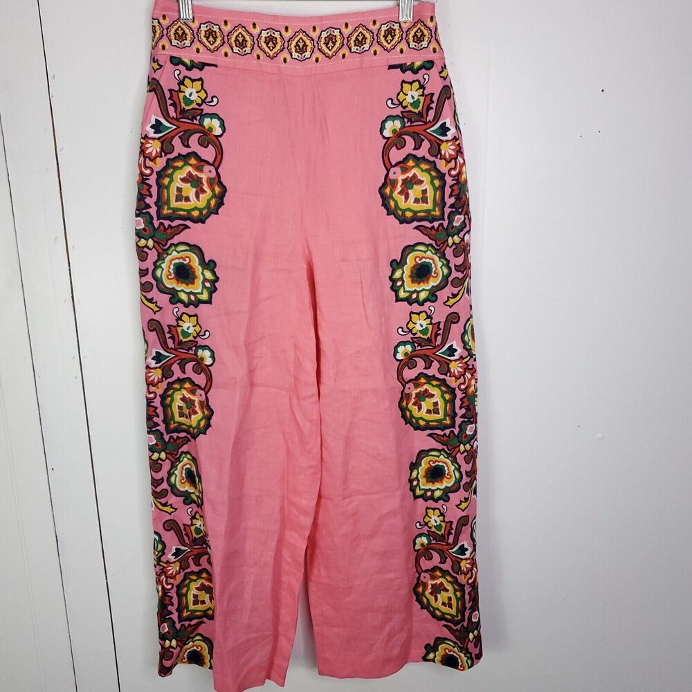 Boden Pants Womens L Wide Leg Colorful Boho Hippie Feminine 70s Pull On Pink